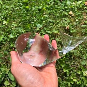 Vintage clear glass whale paperweight